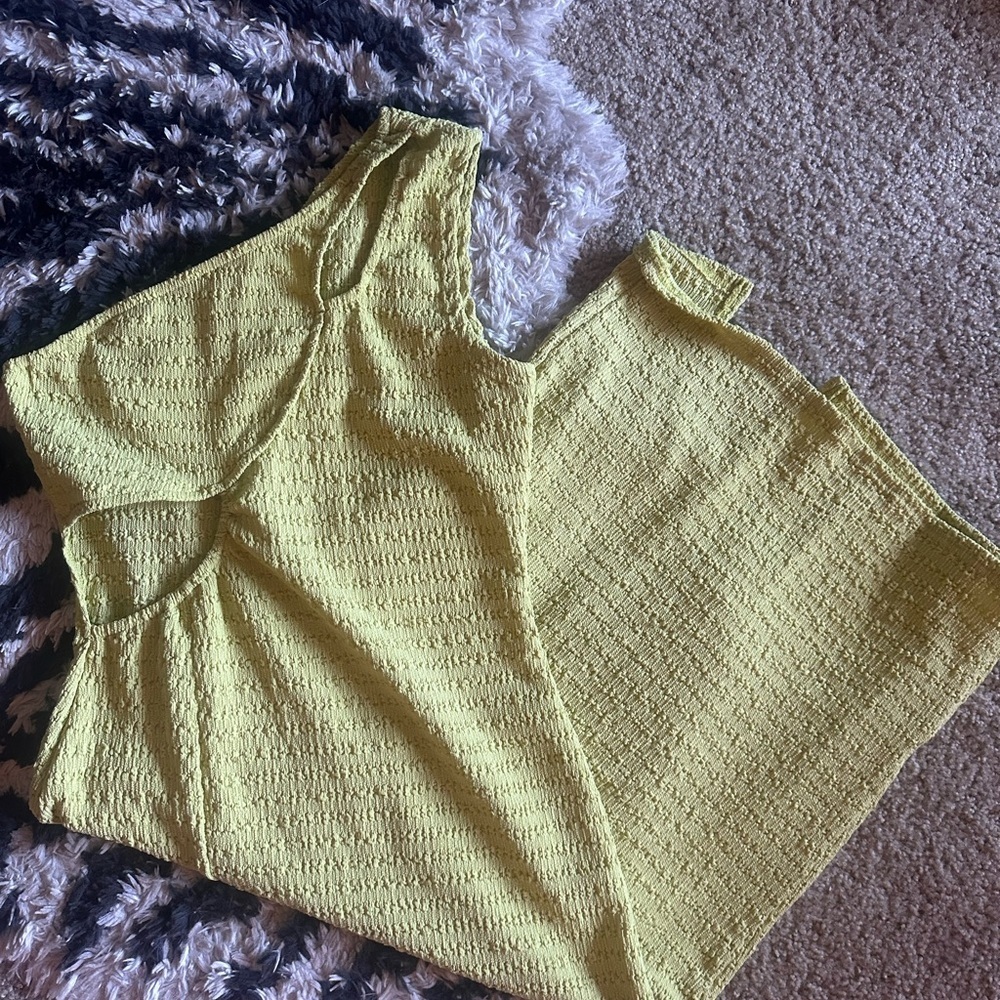 Elegant Lime Green Cutout Dress Size Large - Picture 5 of 7